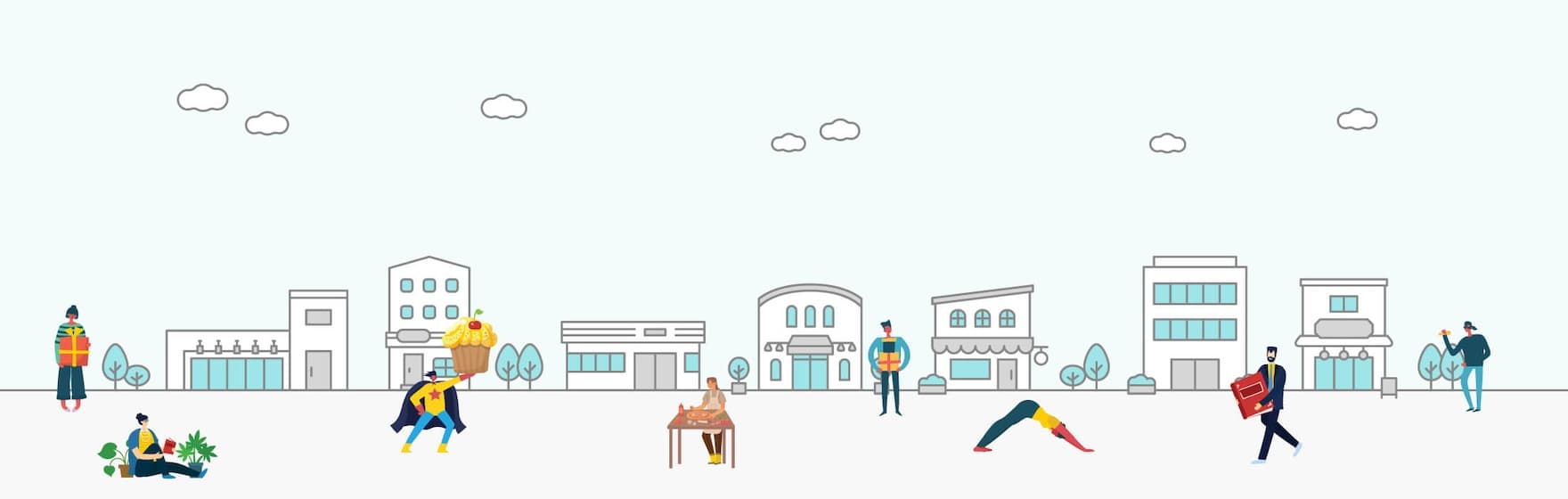 お店とクリエイターが活動している街のイラスト